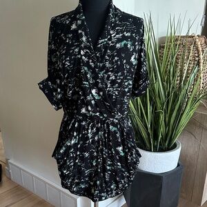 BCBG - Black, White and Green  Patterned Dress V-neck Mini Dress - Size M